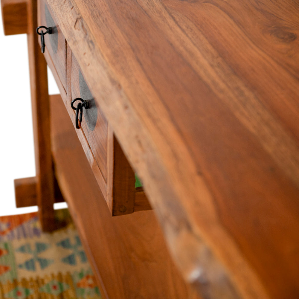 Teak Console with Two Drawers & Lower Shelf