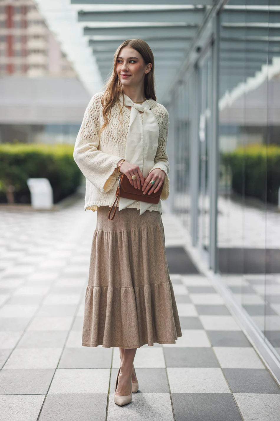 Knit Sweater With Tie Neck Detail