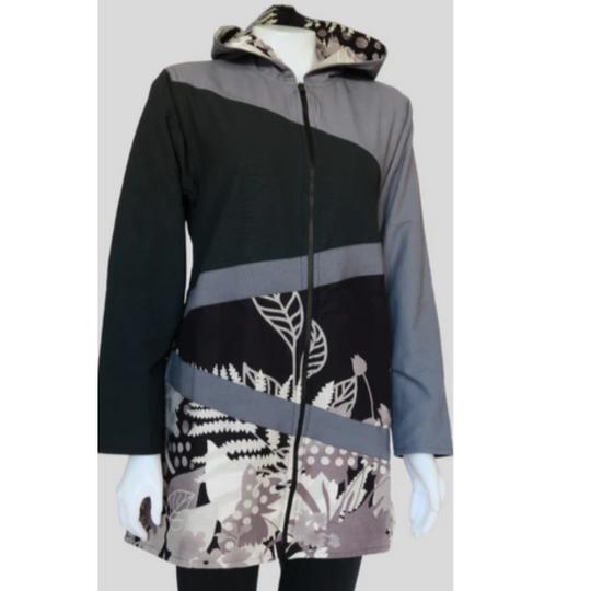 Multi Flower Canvas Fleece Lined Hoody Jacket