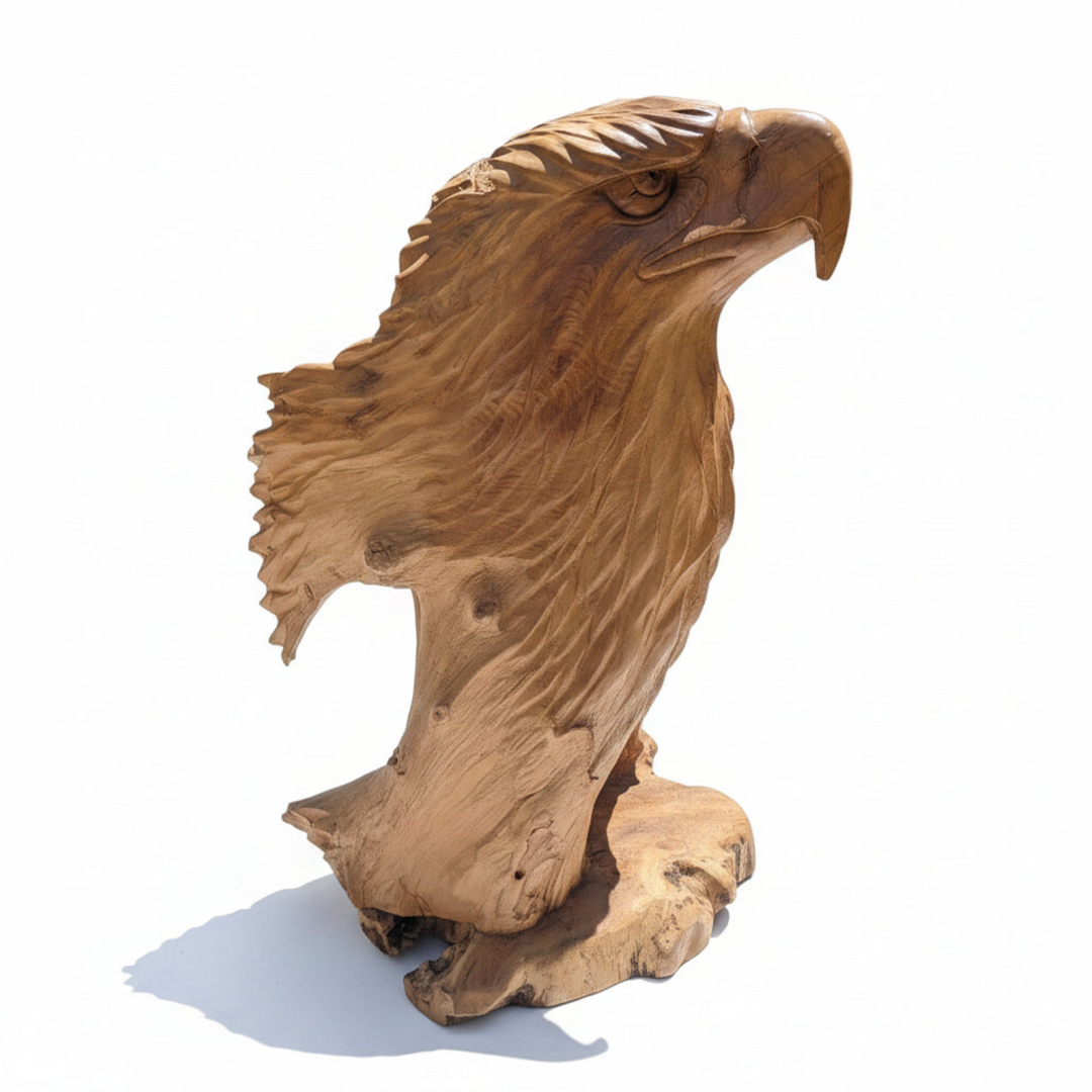 Eagle Head Teak Sculpture