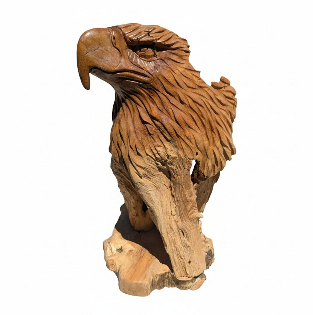 Eagle Head Teak Sculpture