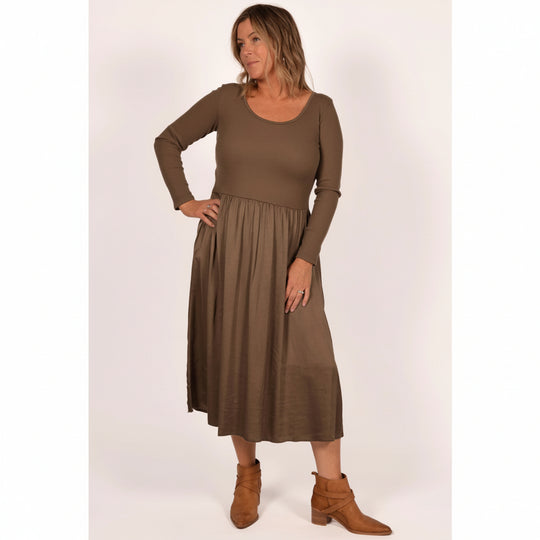 Longsleeve Dress with Satin Skirt