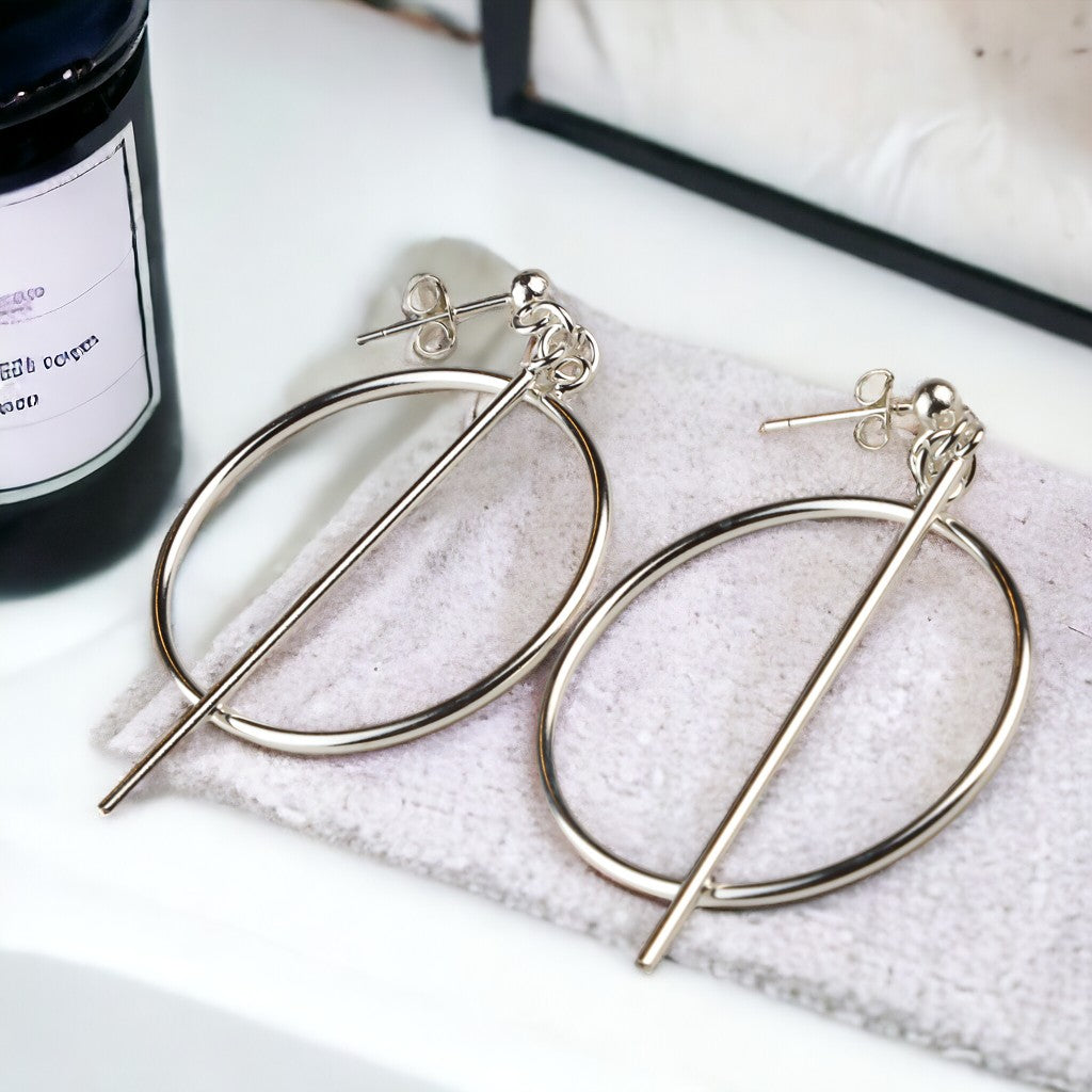 Sterling Silver Circle and Bar Earrings