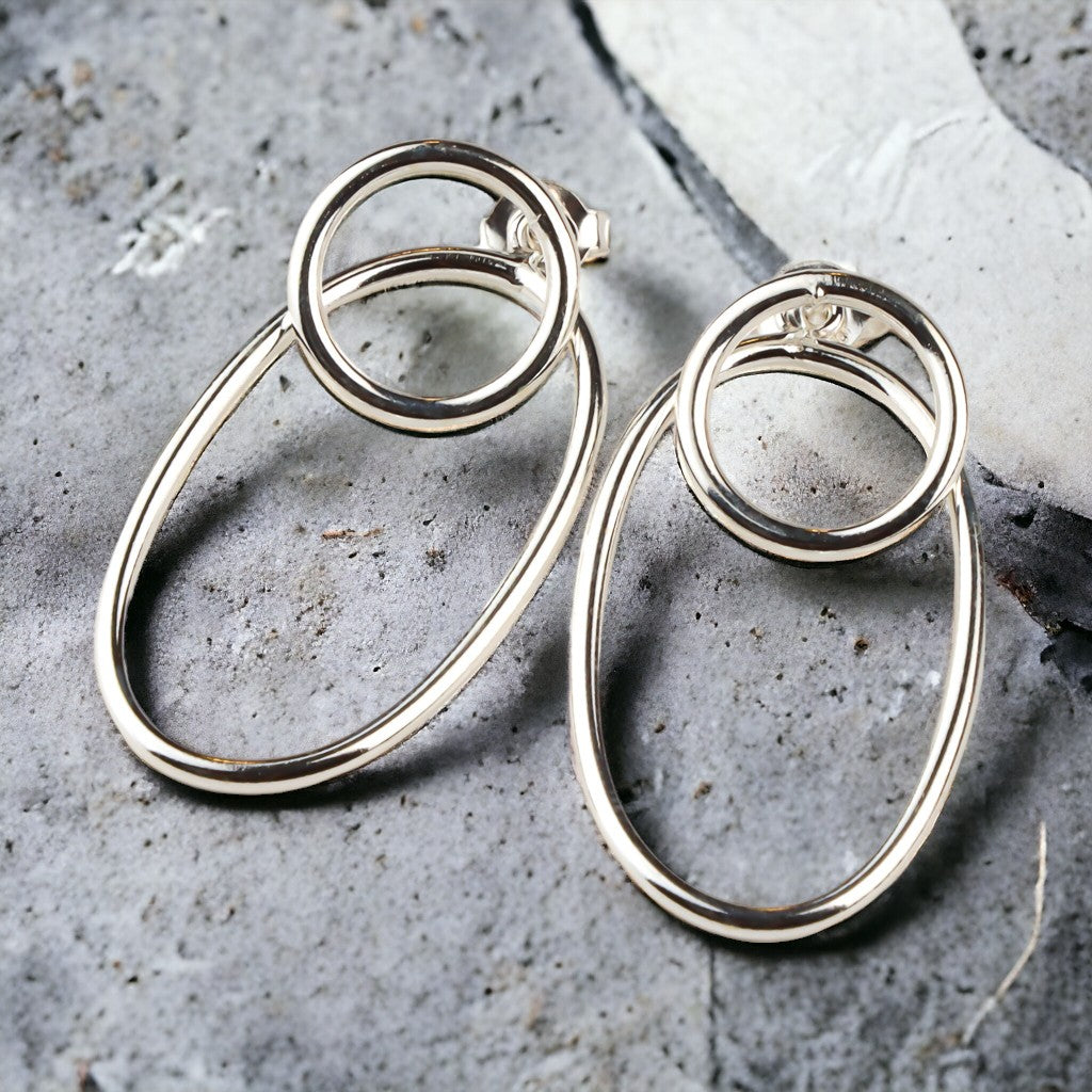 Sterling Silver Oval & Circle Earrings