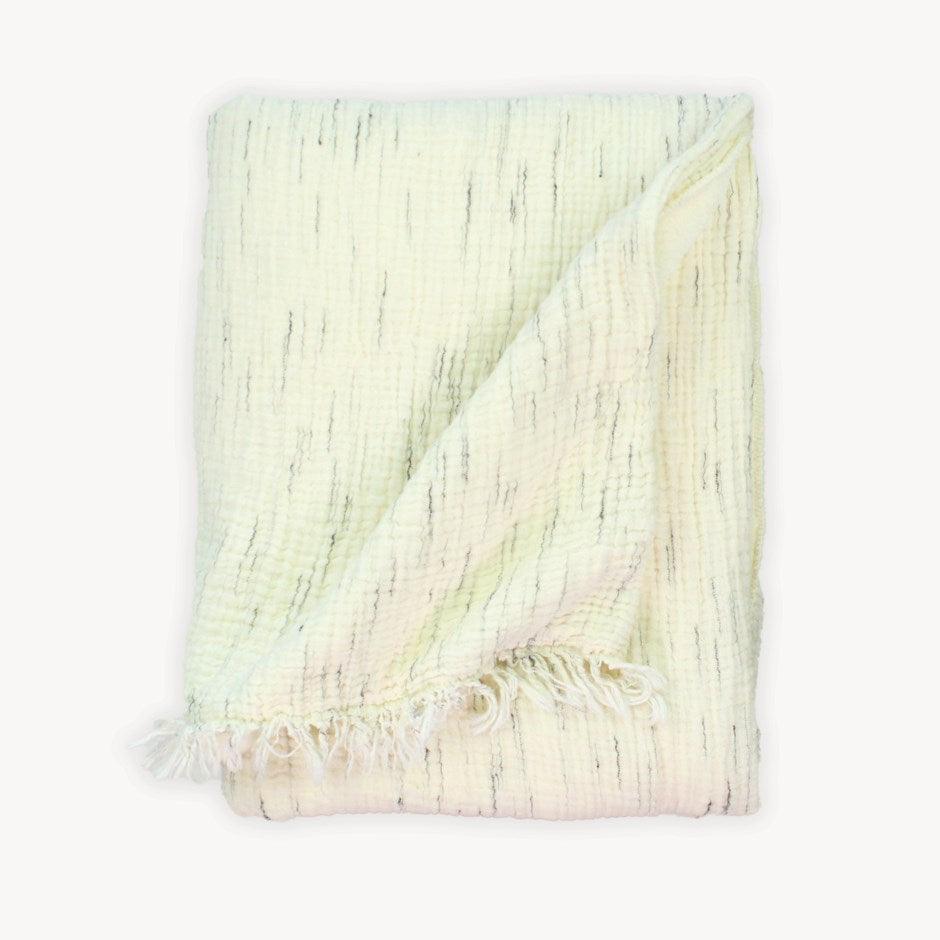Turkish Fleece-Lined Throw - Sketched Crinkle - Natural w Grey