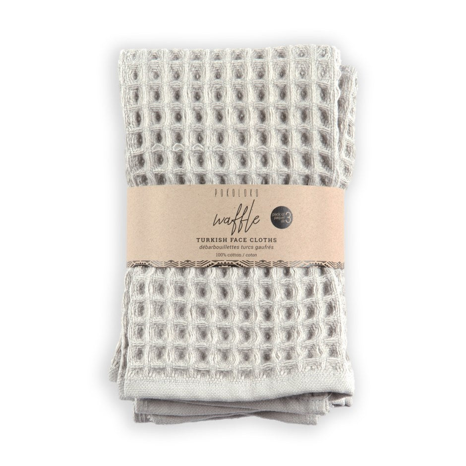 Turkish Waffle Face Towel - Light Grey - Set of 3