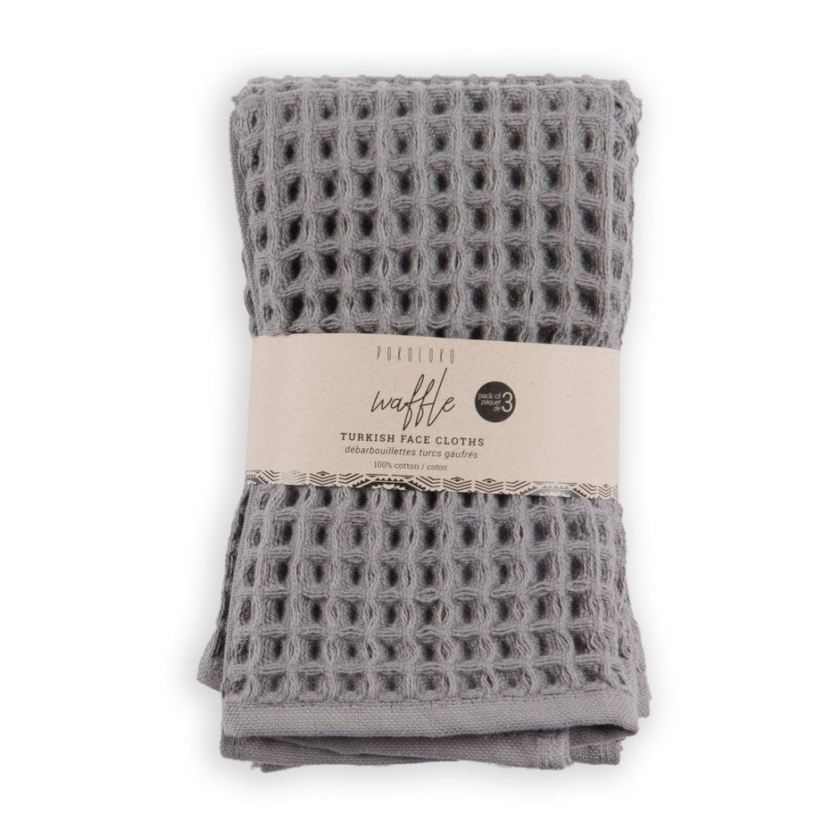 Turkish Waffle Face Towel - Dark Grey - Set of 3
