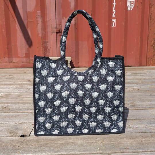 Quilted Cotton Tote Bag with Round Handles