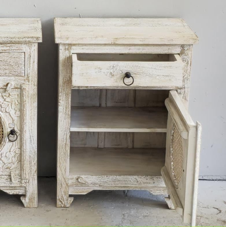 Mango Wood and Rattan Side Table