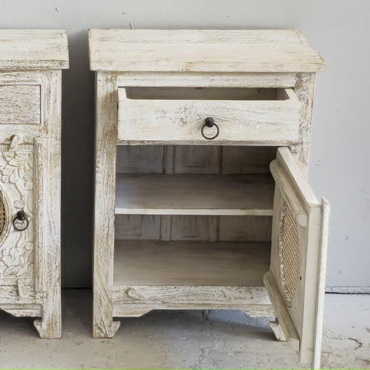 Mango Wood and Rattan Side Table