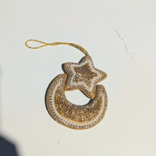 Star and Moon Cotton Embroidered Ornament