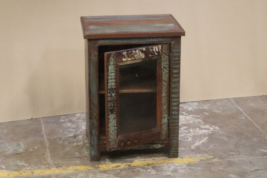 Cabinet with Reclaimed Carved Mango Wood and Teak Doors and Glass