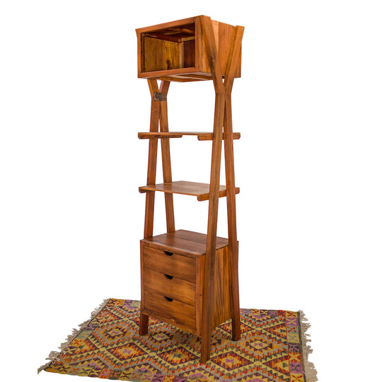 Teak Shelf Unit with Four Shelves & Three Drawers