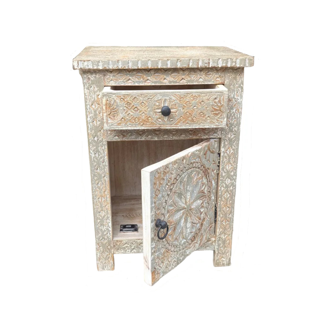 1 Drawer 1 Door Mango Wood Side Table