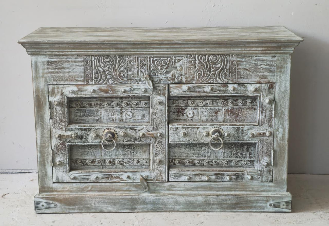 Ornate Carved Reclaimed Teak & Mango Wood Sideboard