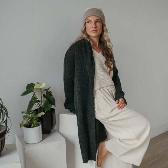 Mia Alpaca Sweater - Marled Green