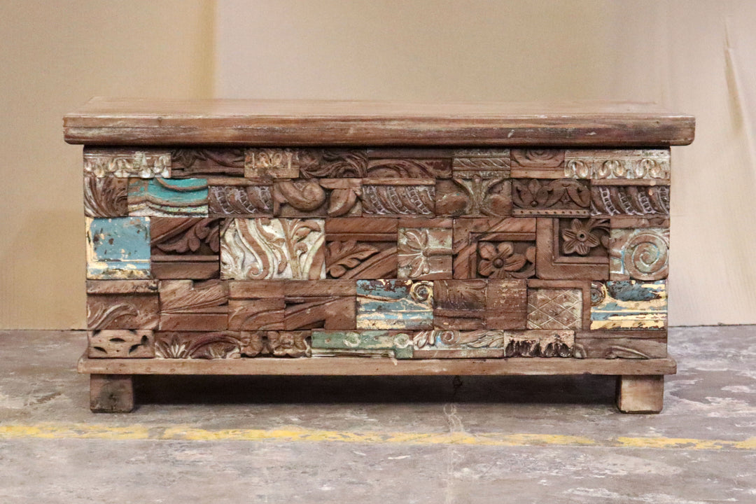 Reclaimed Block Inset Mango Wood and Teak Chest