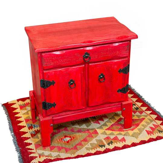 Short Pine Wood Cabinet with 1 Drawer, 2 Doors, and Stand
