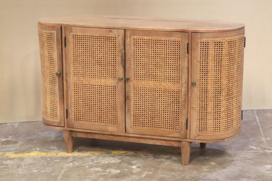 MCM Four Door Mango Wood & Rattan Sideboard
