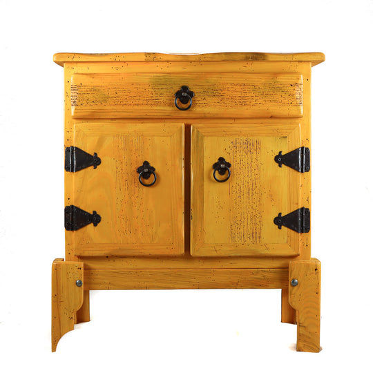 Short Pine Wood Cabinet with 1 Drawer, 2 Doors, and Stand