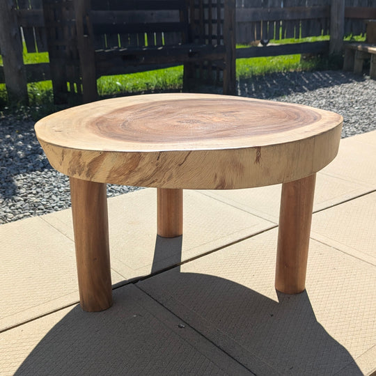 Round Sono Wood Coffee Table with Wood Legs