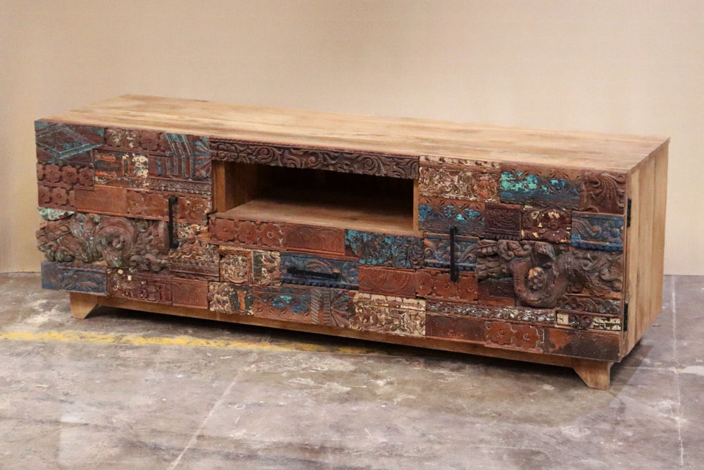 Reclaimed Block Inset Mango Wood and Teak Console