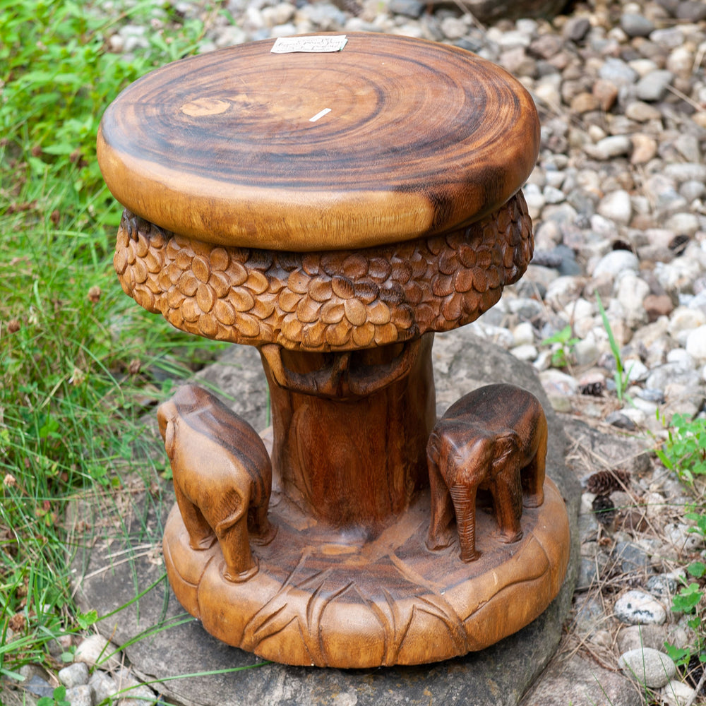 Walking Elephants Carved Stool