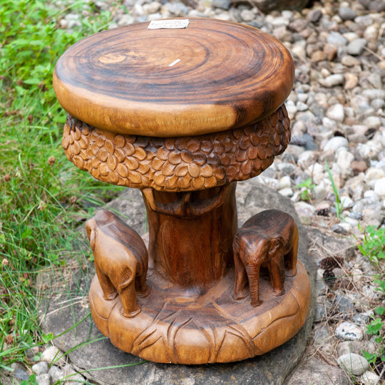 Walking Elephants Carved Stool