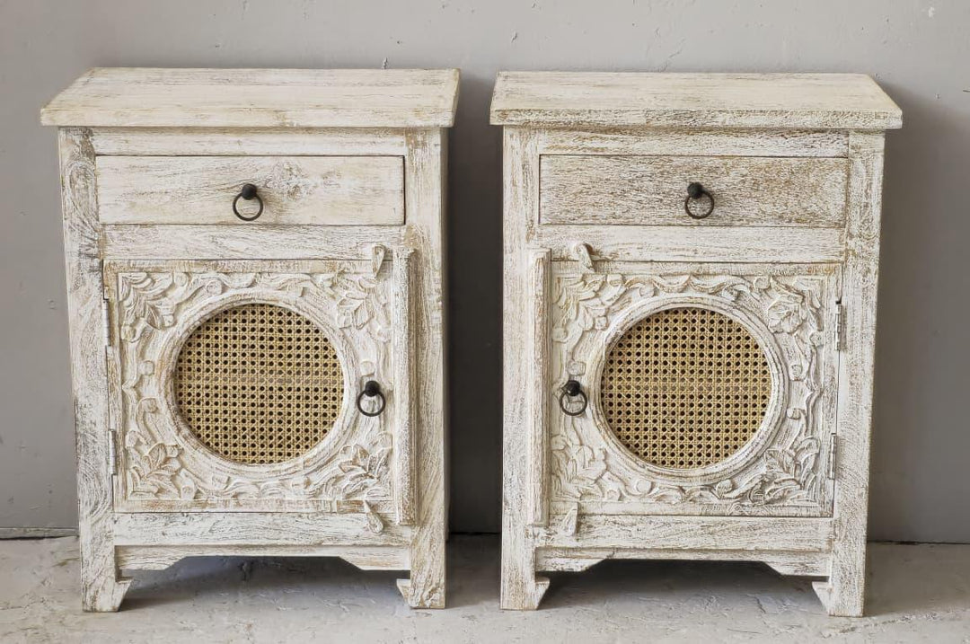 Mango Wood and Rattan Side Table