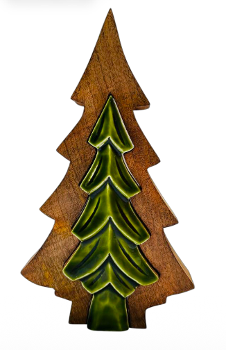 Mango Wood & Enamel Christmas Tree "Puzzle" Set
