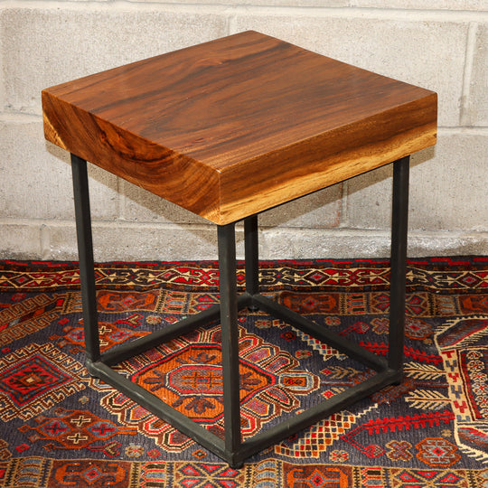 Sono Wood Block Stool with Iron Legs