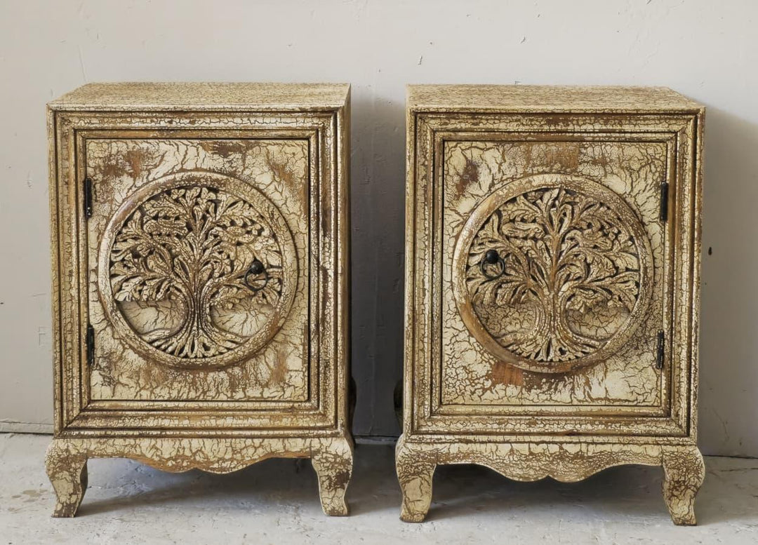 Tree of Life Design Mango Wood Side Table with Feet