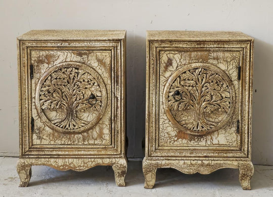 Tree of Life Design Mango Wood Side Table with Feet