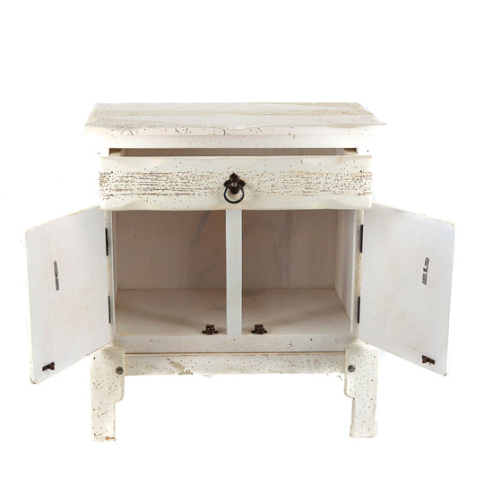 Short Pine Wood Cabinet with 1 Drawer, 2 Doors, and Stand