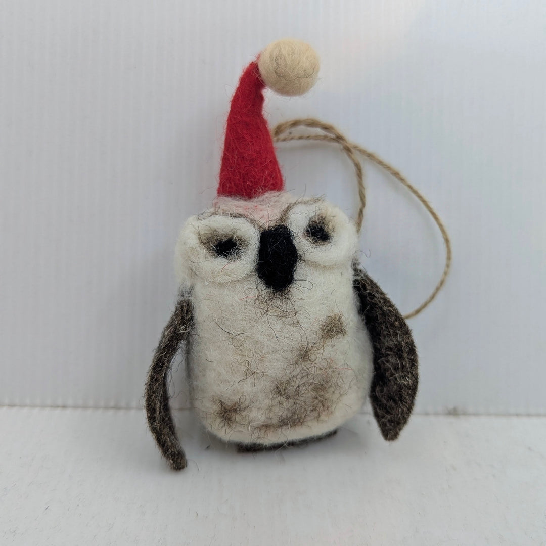 Sitting Owl Wool Ornament with Hat