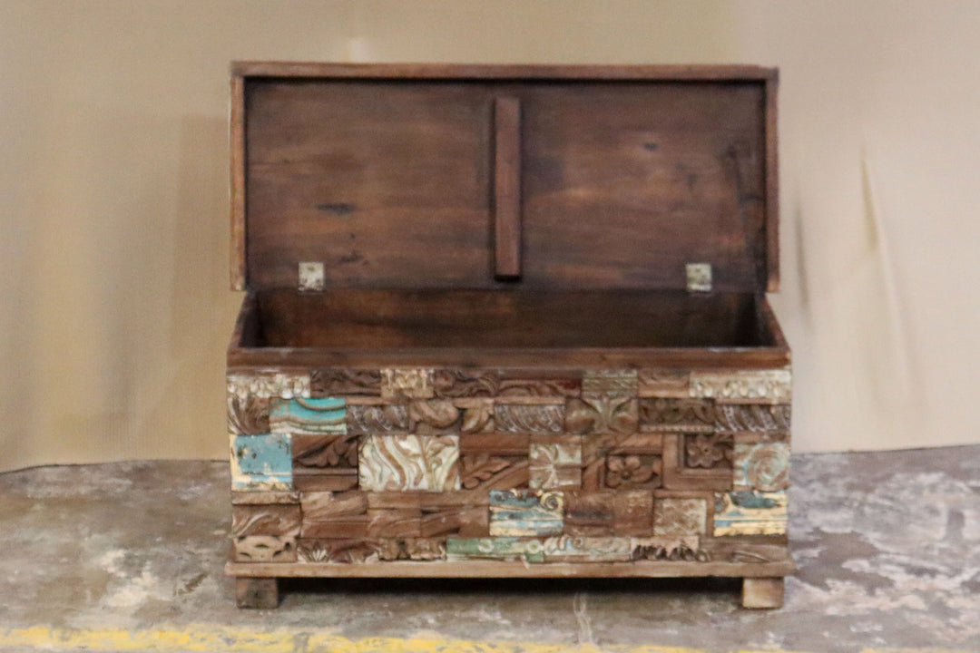 Reclaimed Block Inset Mango Wood and Teak Chest