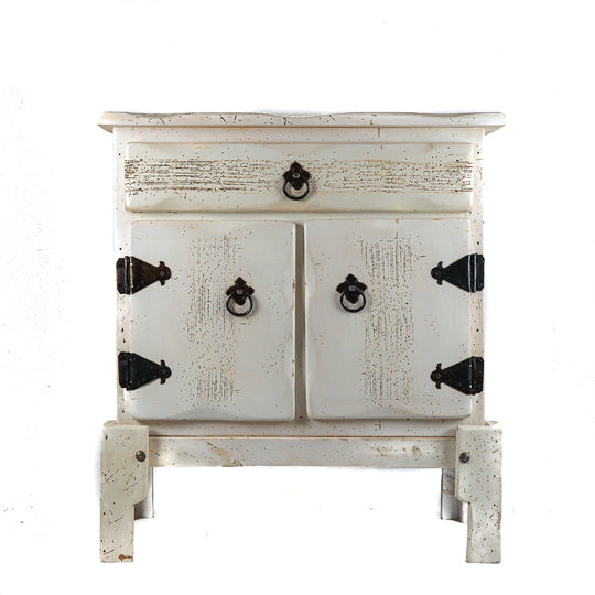 Short Pine Wood Cabinet with 1 Drawer, 2 Doors, and Stand