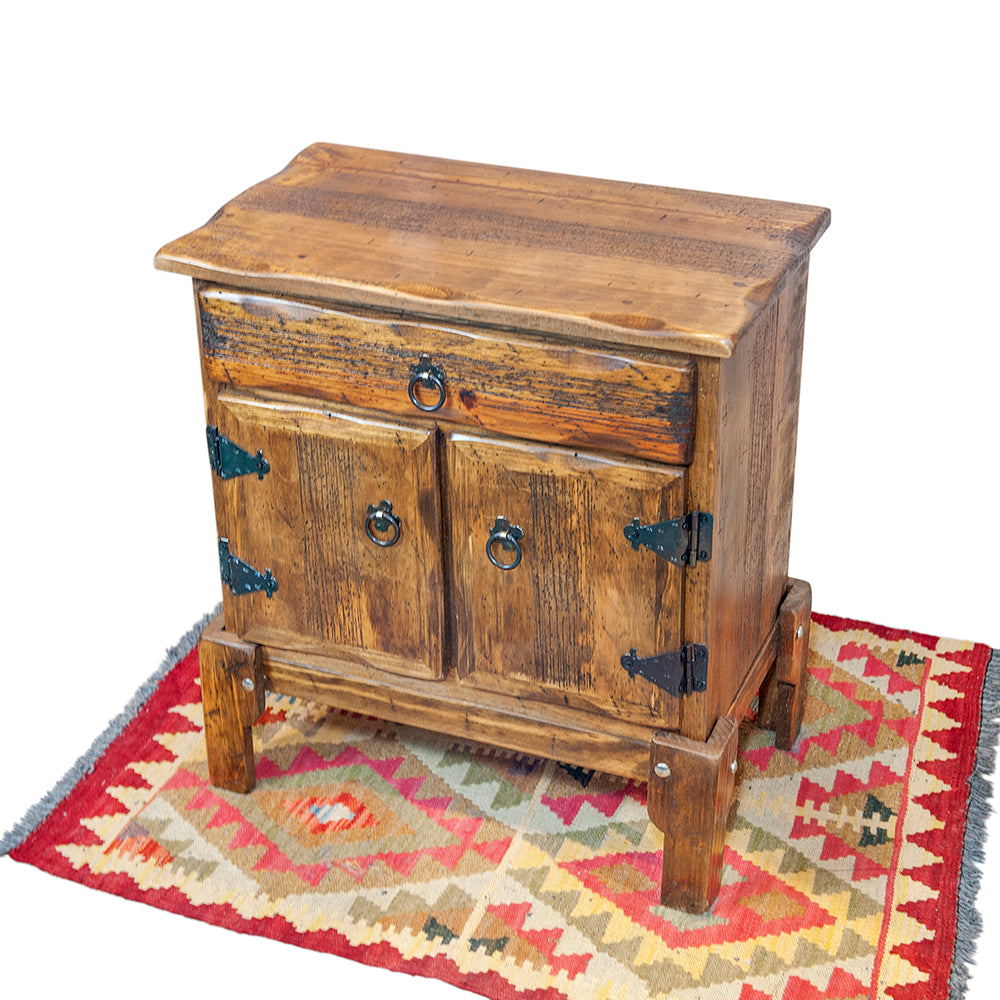 Short Pine Wood Cabinet with 1 Drawer, 2 Doors, and Stand