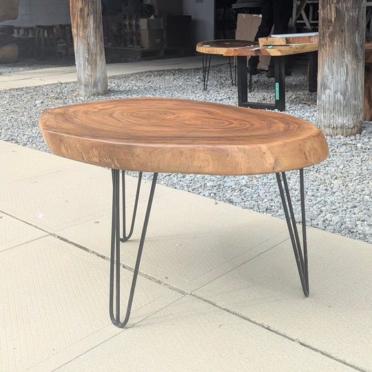 Round Sono Wood Coffee Table with Iron Legs