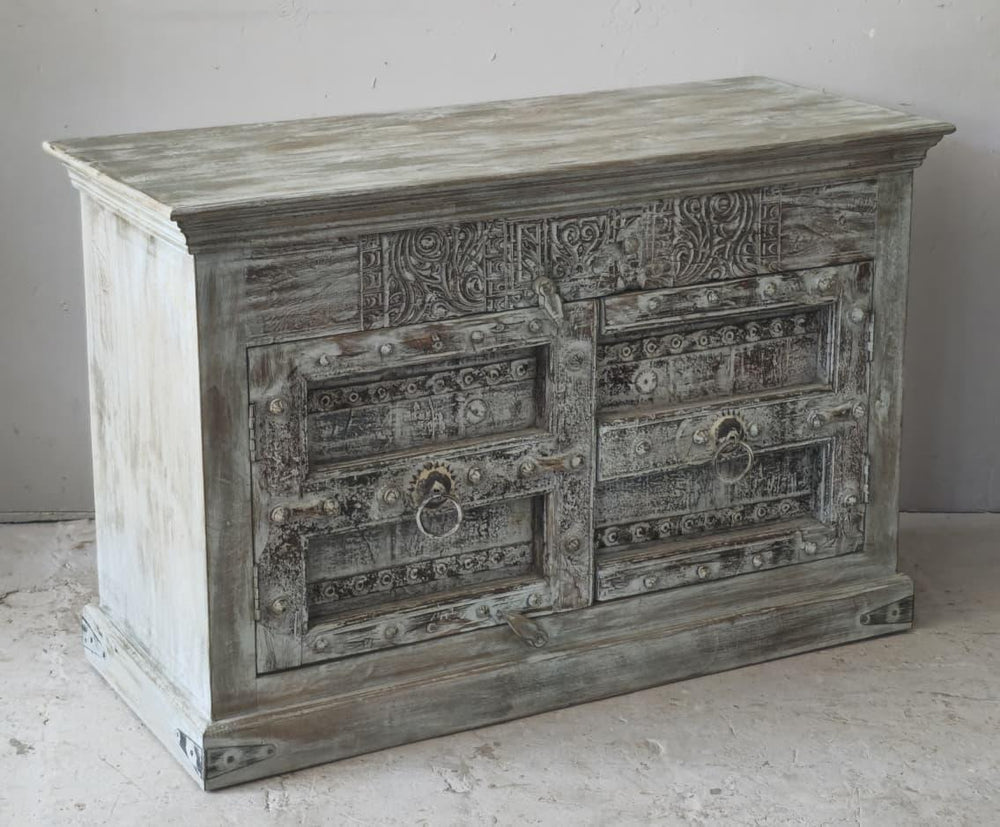 Ornate Carved Reclaimed Teak & Mango Wood Sideboard