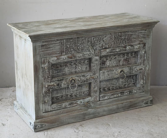 Ornate Carved Reclaimed Teak & Mango Wood Sideboard