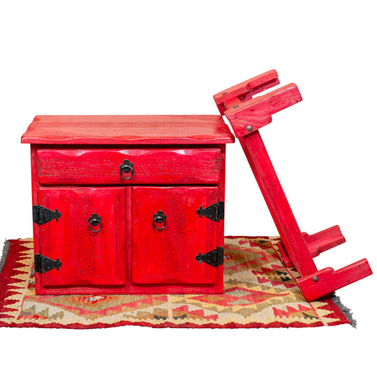 Short Pine Wood Cabinet with 1 Drawer, 2 Doors, and Stand