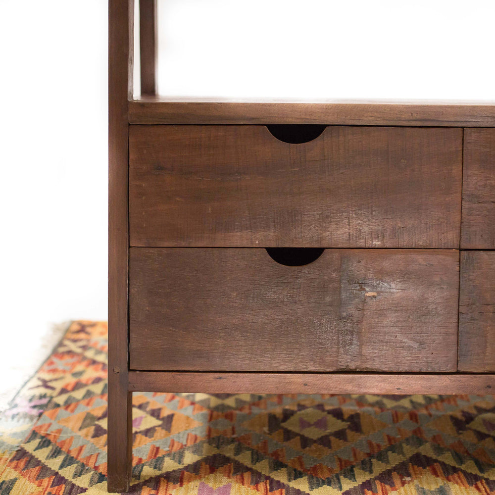 Slanted Teak Cabinet with Four Drawers & Shelf