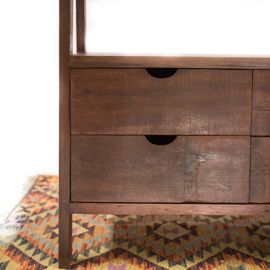 Slanted Teak Cabinet with Four Drawers & Shelf