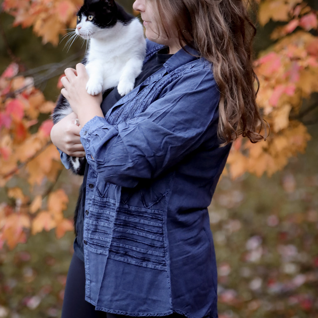 Embroidered Indigo Long Sleeve
