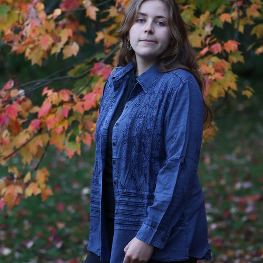 Embroidered Indigo Long Sleeve