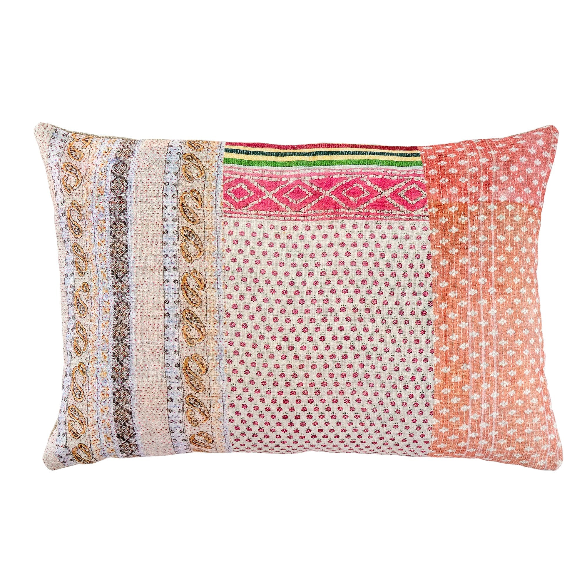 Kantha Printed Pillow - Pink Flowers Multi