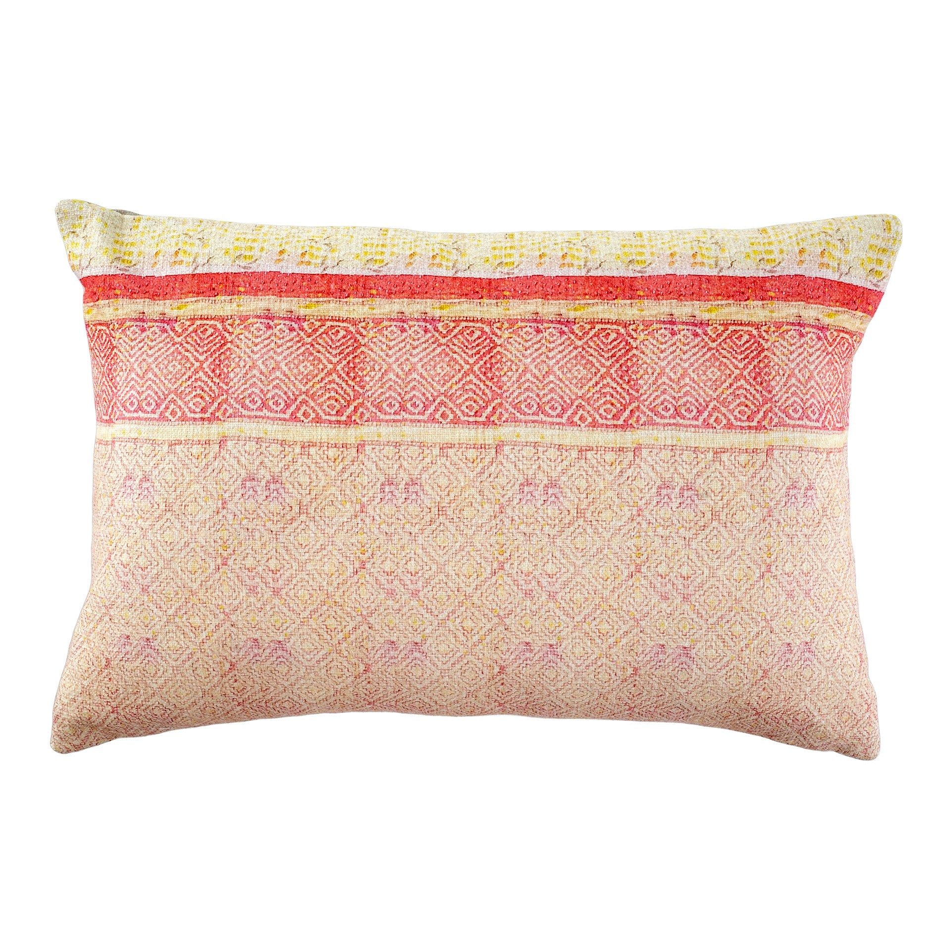 Kantha Printed Pillow - Pink Diamond