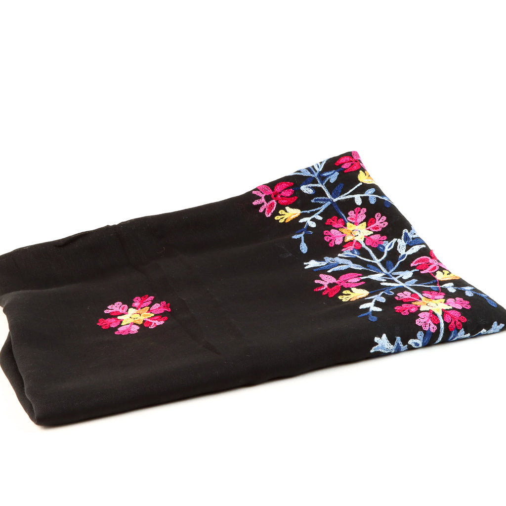 Embroidered Scarf - Black Floral