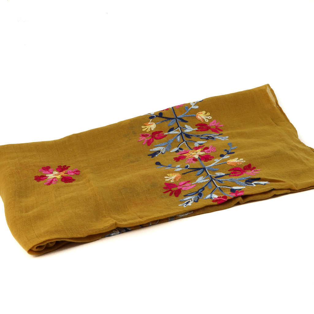 Embroidered Scarf - Mustard Floral